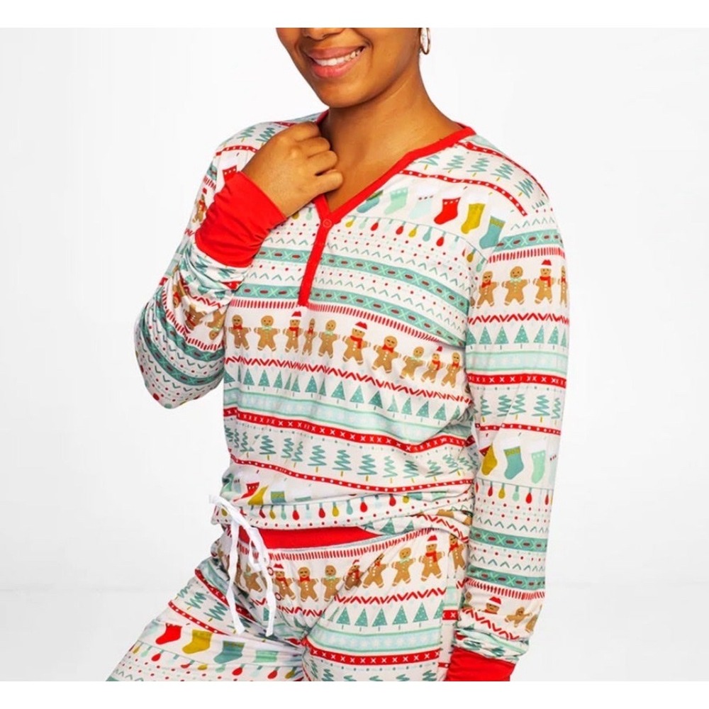 Little Sleepies Small Pajama Top Fair Isle Christmas Holiday Gingerbread‎ Womens